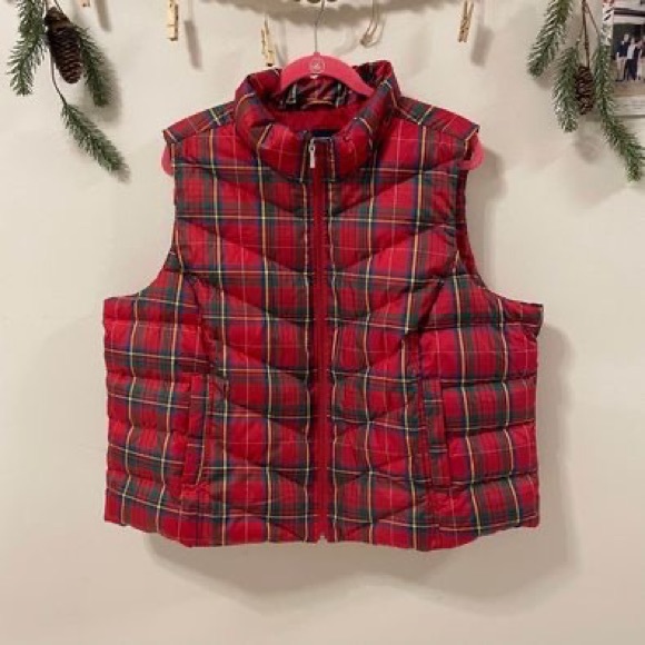 Lands' End Women's Puffer Down Quilted Vest Jacket Holiday Christmas - Picture 1 of 10